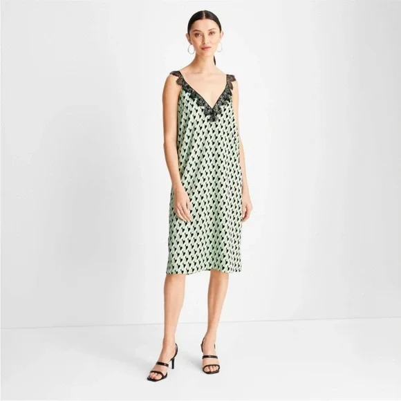 future collective green dress Future collective women’s slip green dress with lace NWT
